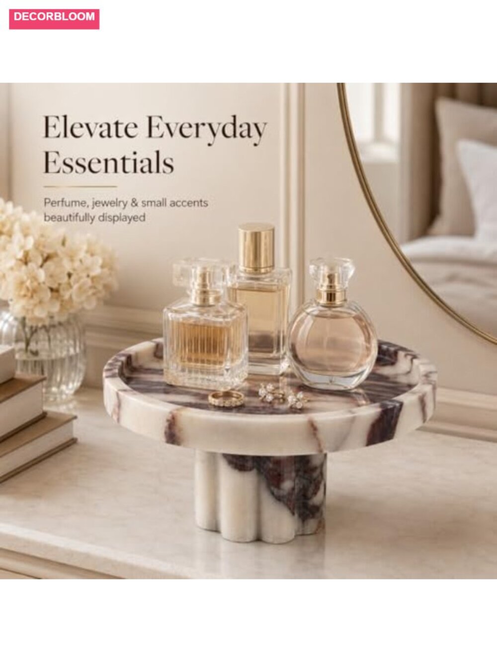 Natural Marble Vanity Tray with Legs Footed Perfume Display Dresser Organizer - Picture 2 of 6